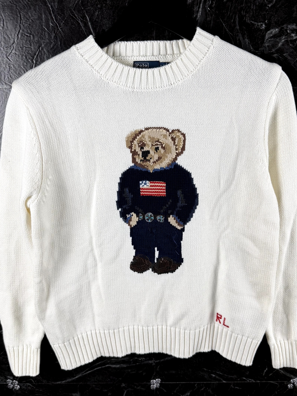 Polo Ralph Lauren Women's White Polo Bear Knit Sweatet Small
